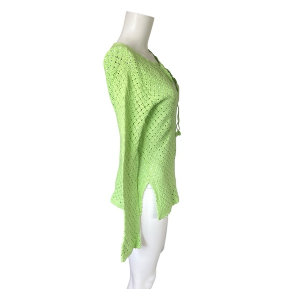 Vintage Y2K Banana Republic Bright Green Open Crochet Top Cotton Fairy Fairycore - Picture 4 of 11